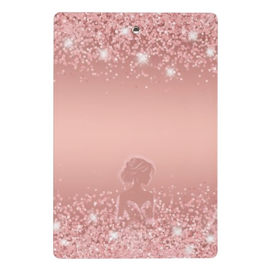 Elegante Roze Gouden Luxe Glans Bruidscadeau Mini Klembord (Achterkant)