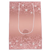 Elegante Roze Gouden Luxe Glans Bruidscadeaufeest Medium Cadeauzakje (Achterkant)