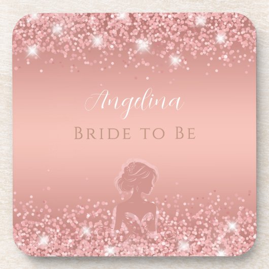 Elegante Roze Gouden Luxe Glans Bruidsdouche Bier Onderzetter (Voorkant)