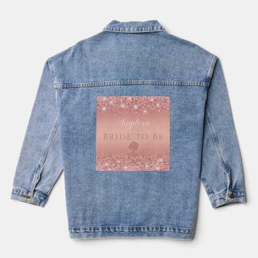 Elegante Roze Gouden Luxe Glans Bruidsdouche Denim Jacket (Achterkant)