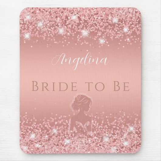 Elegante Roze Gouden Luxe Glans Bruidsdouche Muismat (Voorkant)