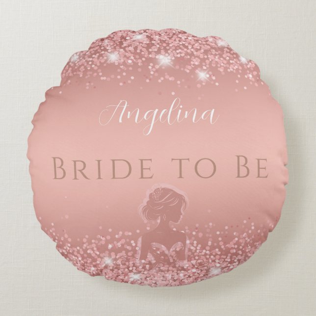 Elegante Roze Gouden Luxe Glans Bruidsdouche Rond Kussen (Voorkant)
