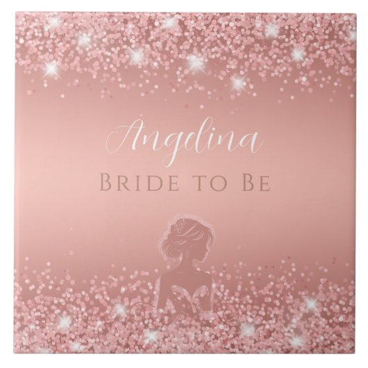 Elegante Roze Gouden Luxe Glans Bruidsdouche Tegeltje (Voorkant)