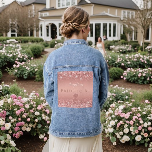 Elegante Roze Gouden Luxe Glans Bruidsmeisjesfeest Denim Jacket (Huwelijk Achterkant)