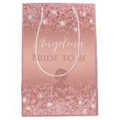 Elegante Roze Gouden Luxe Glans Bruidsmeisjesfeest Medium Cadeauzakje (Voorkant)