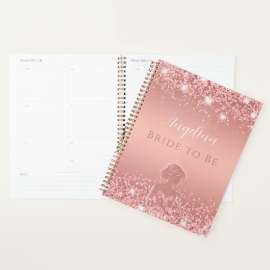 Elegante Roze Gouden Luxe Glans Bruidsmeisjesfeest Planner (Display)