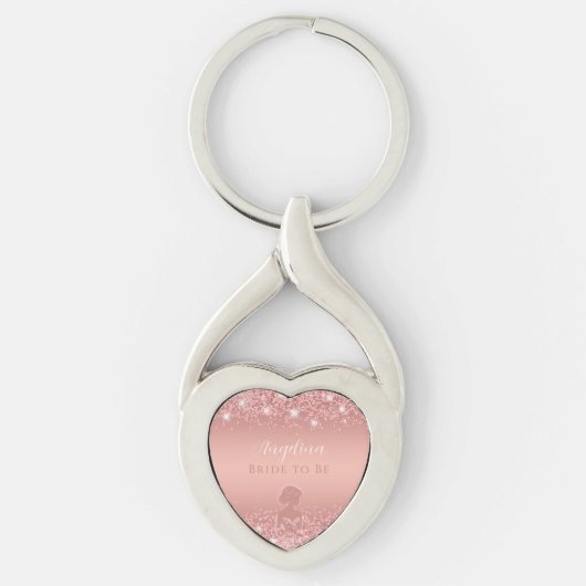 Elegante Roze Gouden Luxe Glans Bruidsmeisjesfeest Sleutelhanger (Voorkant)