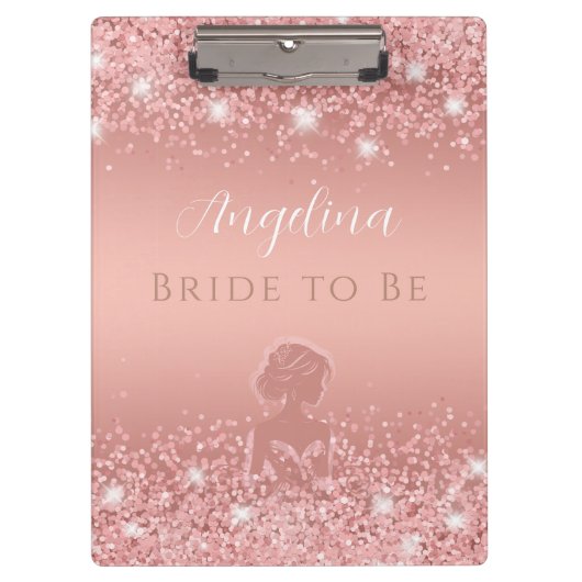 Elegante Roze Gouden Luxe Glans Bruidsmeisjeshower Klembord (Voorkant)