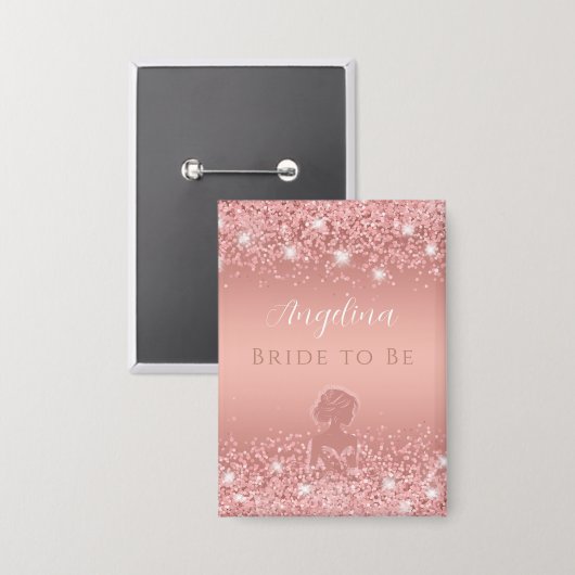 Elegante Roze Gouden Luxe Glans Bruiloft  Button (Voorkant / Achterkant)