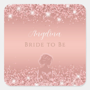 Elegante Roze Gouden Luxe Glans Bruiloft Feest Vierkante Sticker