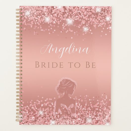 Elegante Roze Gouden Luxe Glans Bruiloftfeest Planner (Voorkant)