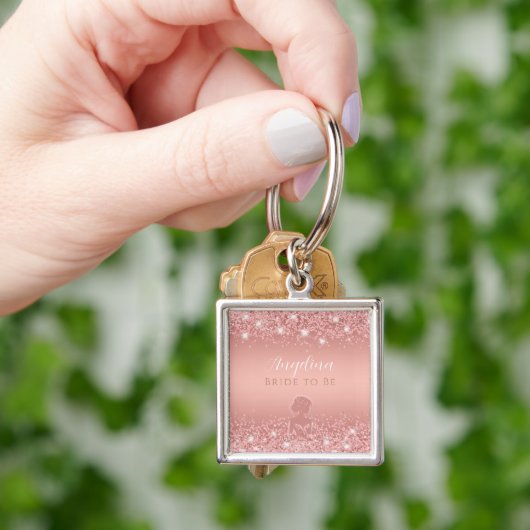 Elegante Roze Gouden Luxe Glans Bruiloftsshower Sleutelhanger (Hand)