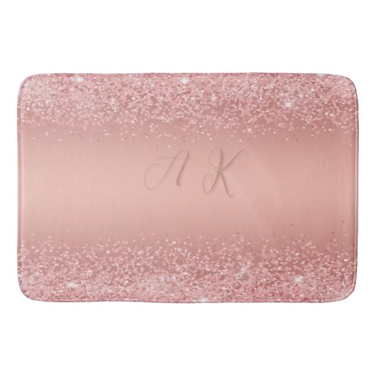 Elegante Roze Gouden Luxe Glans Monogram Badmat (Voorkant)