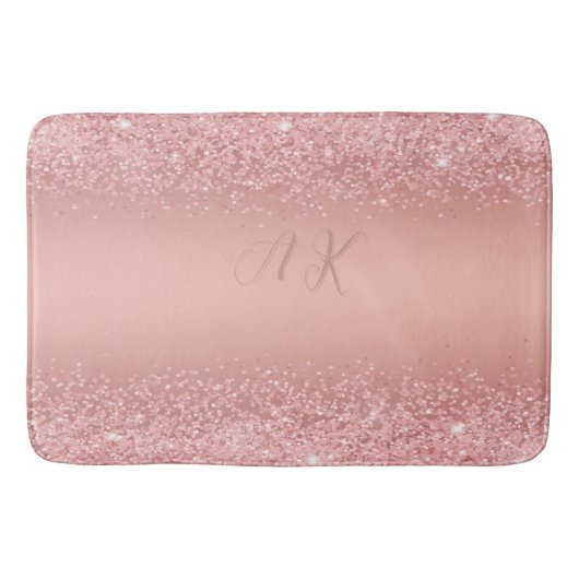 Elegante Roze Gouden Luxe Glans Monogram Badmat (Voorkant)