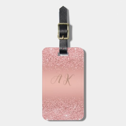 Elegante Roze Gouden Luxe Glans Monogram Bagagelabel (Voorkant verticaal)