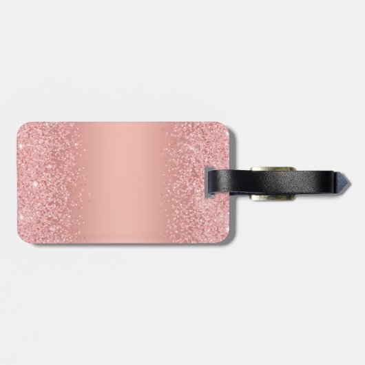 Elegante Roze Gouden Luxe Glans Monogram Bagagelabel (Achterkant horizontaal)