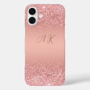 Elegante Roze Gouden Luxe Glans Monogram iPhone 16 Plus Hoesje