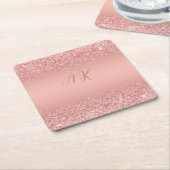 Elegante Roze Gouden Luxe Glans Monogram Kartonnen Onderzetters (Schuin)