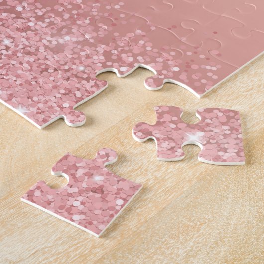 Elegante Roze Gouden Luxe Glans Monogram Legpuzzel (Zijkant)