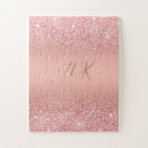 Elegante Roze Gouden Luxe Glans Monogram Legpuzzel