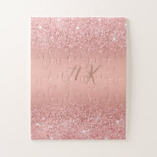 Elegante Roze Gouden Luxe Glans Monogram Legpuzzel