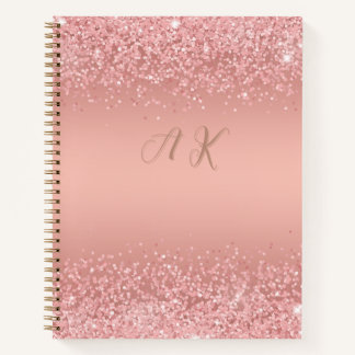 Elegante Roze Gouden Luxe Glans Monogram Notitieboek
