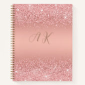 Elegante Roze Gouden Luxe Glans Monogram Notitieboek (Voorkant)