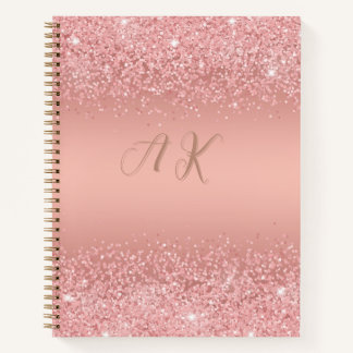 Elegante Roze Gouden Luxe Glans Monogram Notitieboek