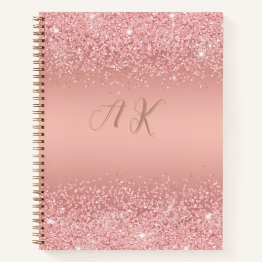 Elegante Roze Gouden Luxe Glans Monogram Notitieboek (Voorkant)