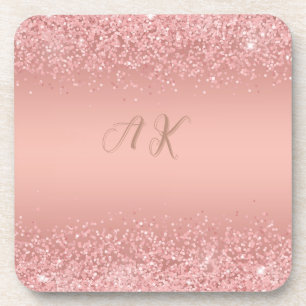 Elegante Roze Gouden Luxe Glans Monogram Onderzett Bier Onderzetter