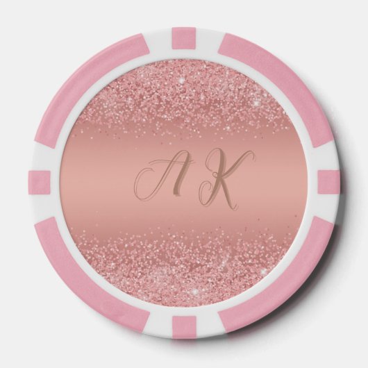 Elegante Roze Gouden Luxe Glans Monogram Poker Chips (Voorkant)