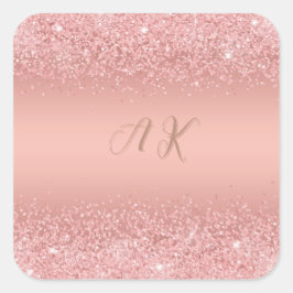 Elegante Roze Gouden Luxe Glans Monogram Vierkante Sticker