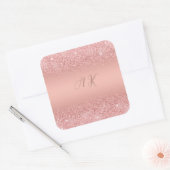 Elegante Roze Gouden Luxe Glans Monogram Vierkante Sticker (Envelop)