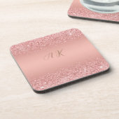 Elegante Roze Gouden Luxe Glanzende Monogram Onder Bier Onderzetter (Linkerzijde)