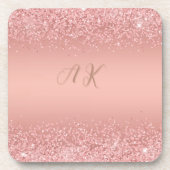 Elegante Roze Gouden Luxe Glanzende Monogram Onder Bier Onderzetter (Voorkant)