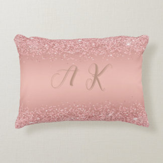 Elegante Roze Gouden Luxe Schitterende Monogram Accent Kussen