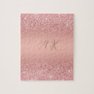Elegante Roze Gouden Luxe Schitterende Monogram Legpuzzel