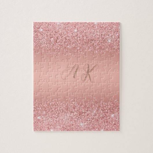 Elegante Roze Gouden Luxe Schitterende Monogram Legpuzzel (Verticaal)