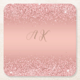 Elegante Roze Gouden Luxe Schittering Monogram Kartonnen Onderzetters