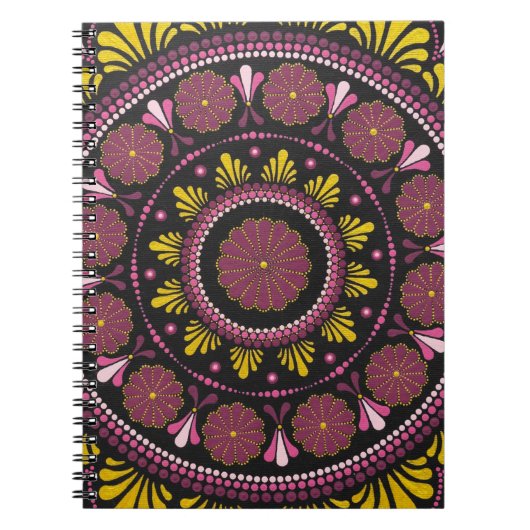 Elegante Roze Gouden Mandala, Boho Zen Dot Art Flo Notitieboek (Voorkant)