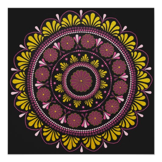 Elegante Roze Gouden Mandala, Boho Zen Dot Art Flo Perfect Poster (Voorkant)