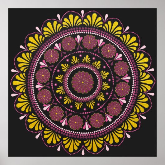 Elegante Roze Gouden Mandala, Boho Zen Dot Art Flo Poster (Voorkant)