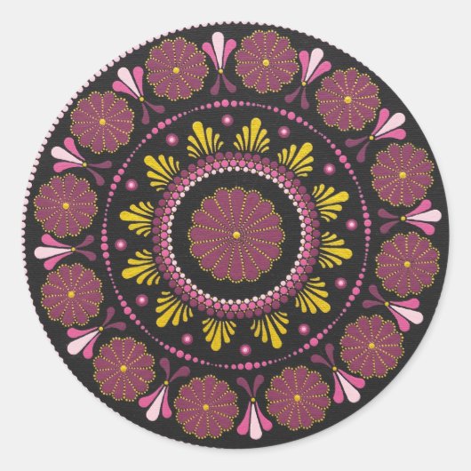 Elegante Roze Gouden Mandala, Boho Zen Dot Art Flo Ronde Sticker (Voorkant)