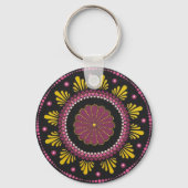 Elegante Roze Gouden Mandala, Boho Zen Dot Art Flo Sleutelhanger (Voorkant)