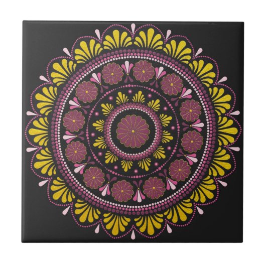 Elegante Roze Gouden Mandala, Boho Zen Dot Art Flo Tegeltje (Voorkant)
