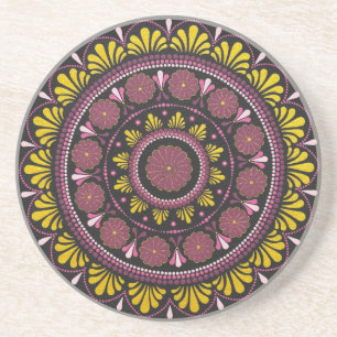 Elegante Roze Gouden Mandala, Boho Zen Dot Art Flo Zandsteen Onderzetter