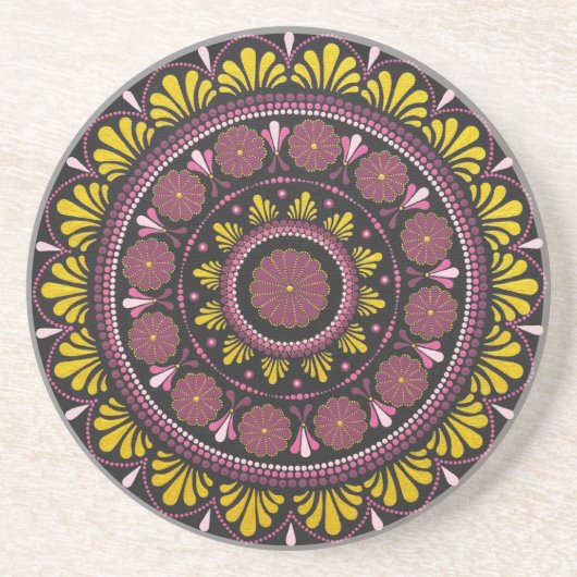 Elegante Roze Gouden Mandala, Boho Zen Dot Art Flo Zandsteen Onderzetter (Voorkant)