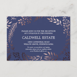 Elegante roze gouden & marineblauwe huwelijksrecep informatiekaartje