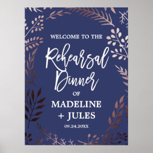 Elegante Roze Gouden & Marineblauwe Proefdinermidd Poster