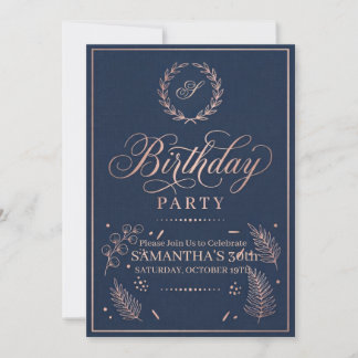 Elegante Roze Gouden & Marineblauwe Verjaardagsfee Kaart